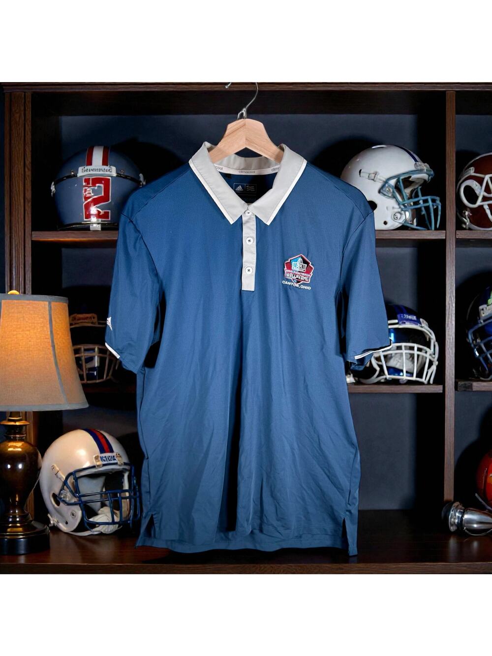Adidas Men's Medium Climacool Blue Pro Football Hall of Fame Ohio Polo Shirt